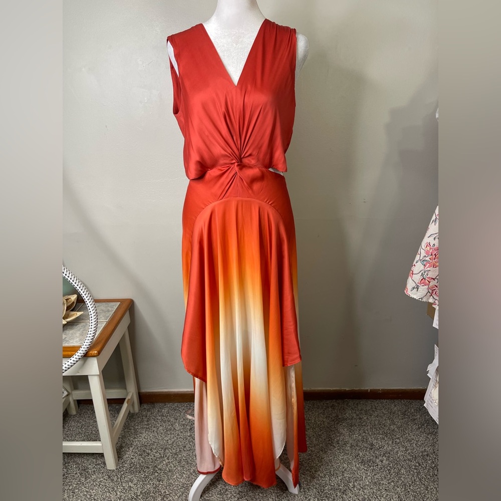 NWT MAJE Resia Ombré TIE-DYE SATIN SCARF DRESS Sz S Fit Flare maxi Party Event - Picture 4 of 14